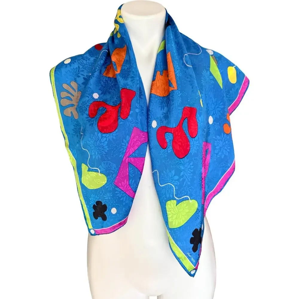 Vintage Albert Nipon Silk Jacquard Scarf 1990s Matisse Cutout Abstract 31x31